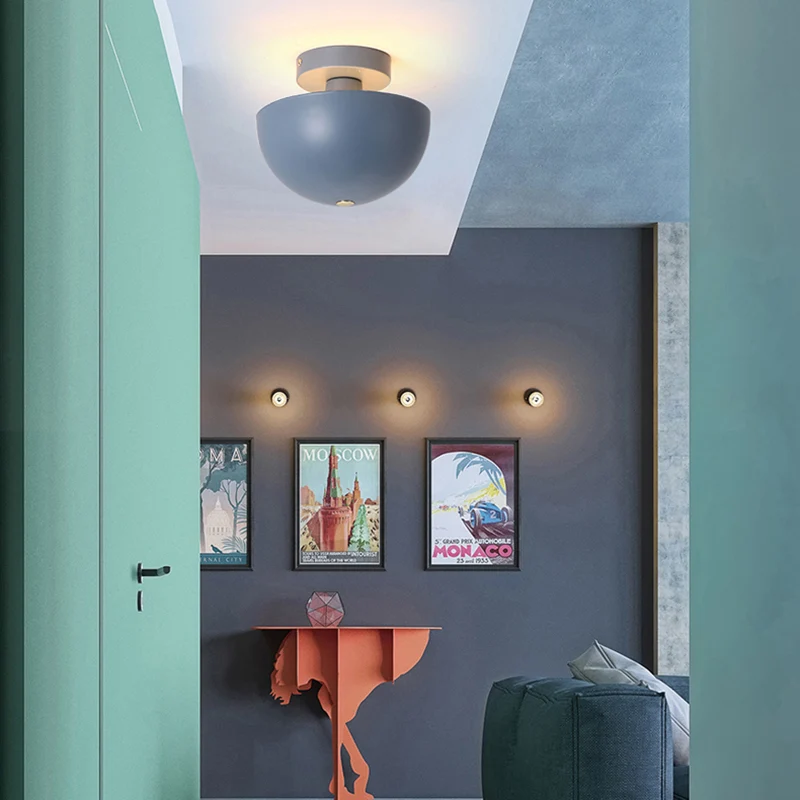 Roze/geel/marineblauwe kom semi-inbouw plafondlamp eigentijds metaal 1 lamp eetkamer semi-inbouwverlichting Clearhalo