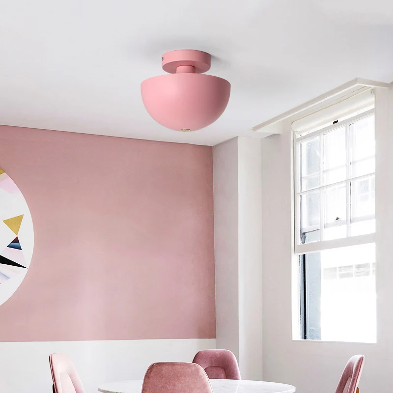 Roze/geel/marineblauwe kom semi-inbouw plafondlamp eigentijds metaal 1 lamp eetkamer semi-inbouwverlichting Clearhalo