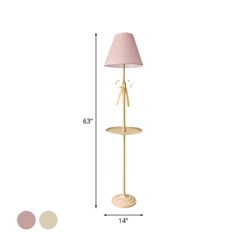 Roze/Gele Conische Staande Vloerlamp Kinderstijl 1 Lamp Geplooide Stoffen Staande Lamp Met Tafel Clearhalo