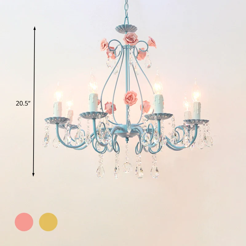 Roze/gele kaars hangende kroonluchter traditionele helder kristal 5/8 lichten woonkamer plafond hanger Clearhalo