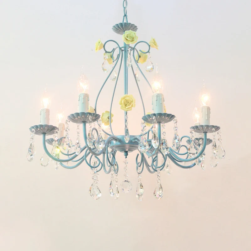 Roze/gele kaars hangende kroonluchter traditionele helder kristal 5/8 lichten woonkamer plafond hanger Clearhalo