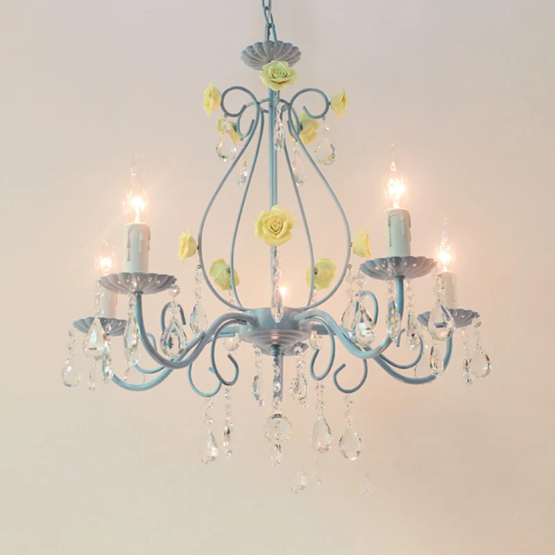 Roze/gele kaars hangende kroonluchter traditionele helder kristal 5/8 lichten woonkamer plafond hanger Clearhalo
