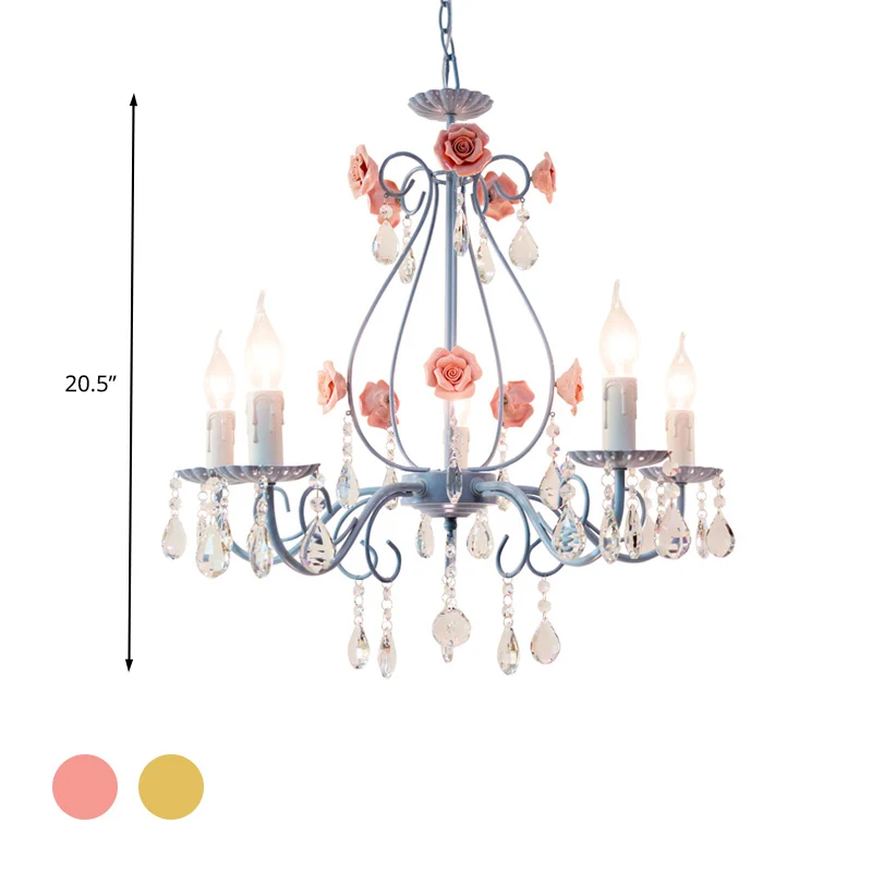 Roze/gele kaars hangende kroonluchter traditionele helder kristal 5/8 lichten woonkamer plafond hanger Clearhalo