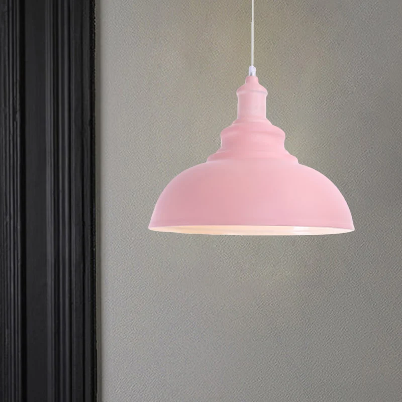 Roze/gele komvormige plafondlamp Macaron-stijl Metaal 1-lamps slaapkamer hanglamp Clearhalo