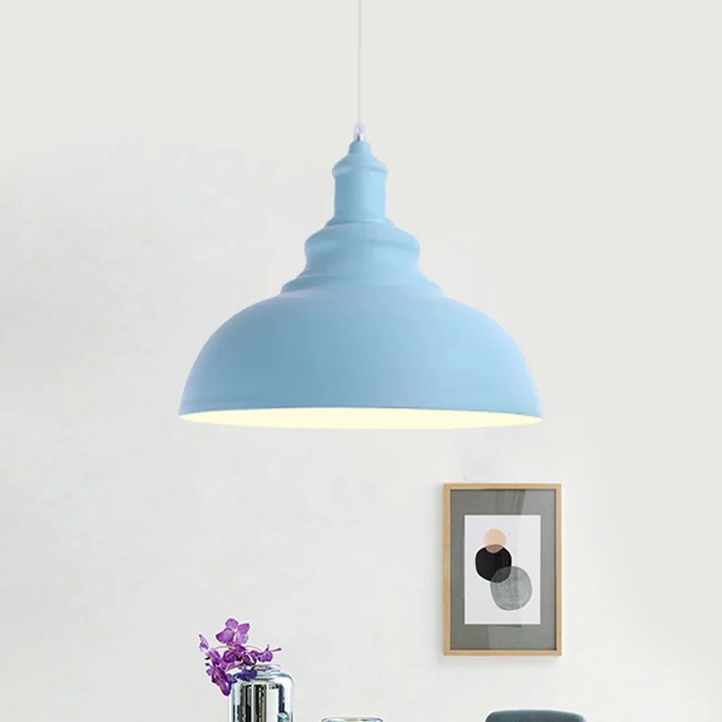 Roze/gele komvormige plafondlamp Macaron-stijl Metaal 1-lamps slaapkamer hanglamp Clearhalo