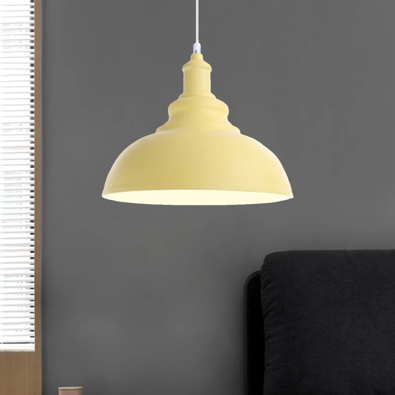 Roze/gele komvormige plafondlamp Macaron-stijl Metaal 1-lamps slaapkamer hanglamp Clearhalo