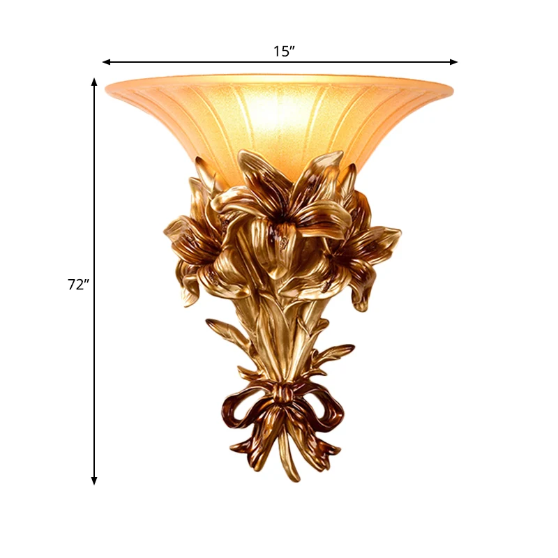 Roze/gouden 1-lichts wandkandelaar retro hars bloemen wandgemonteerde lamp met trompetglazen kap Clearhalo