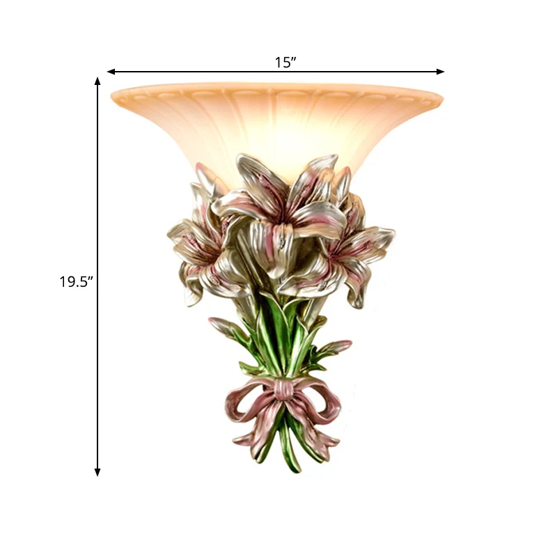Roze/gouden 1-lichts wandkandelaar retro hars bloemen wandgemonteerde lamp met trompetglazen kap Clearhalo