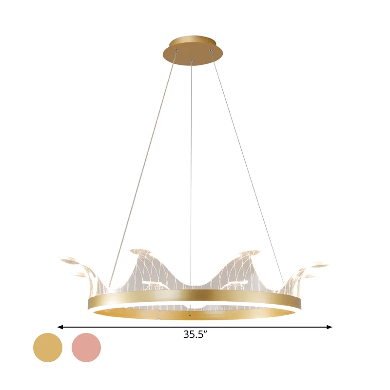 Roze/gouden kroonvorm hanglamp moderne LED metalen kroonluchterlamp warm/wit licht Clearhalo