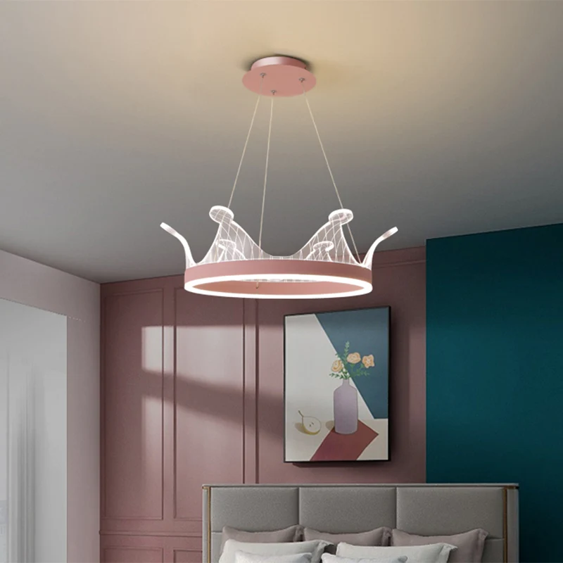 Roze/gouden kroonvorm hanglamp moderne LED metalen kroonluchterlamp warm/wit licht Clearhalo