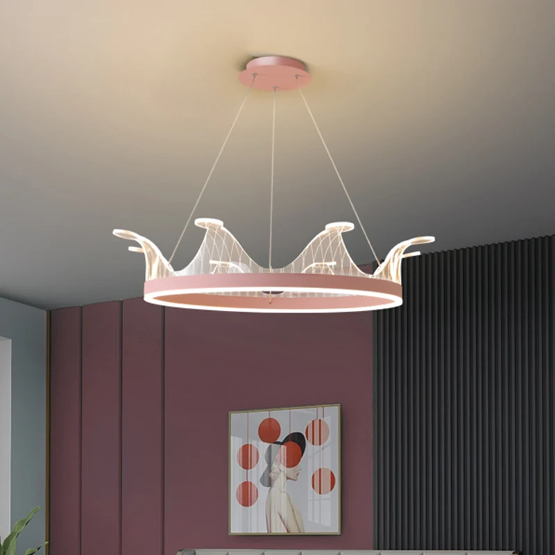 Roze/gouden kroonvorm hanglamp moderne LED metalen kroonluchterlamp warm/wit licht Clearhalo
