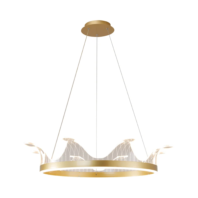 Roze/gouden kroonvorm hanglamp moderne LED metalen kroonluchterlamp warm/wit licht Clearhalo