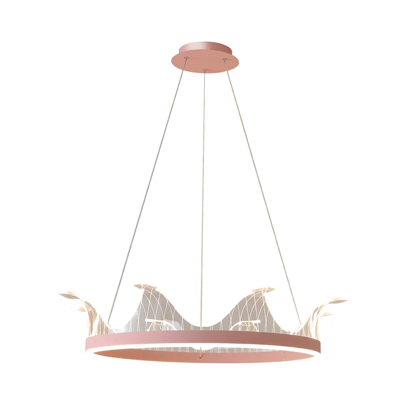 Roze/gouden kroonvorm hanglamp moderne LED metalen kroonluchterlamp warm/wit licht Clearhalo