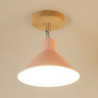 Roze/oranje plafondlamp met 1 kop, moderne metalen trechterkap, semi-inbouwlamp voor gang Clearhalo