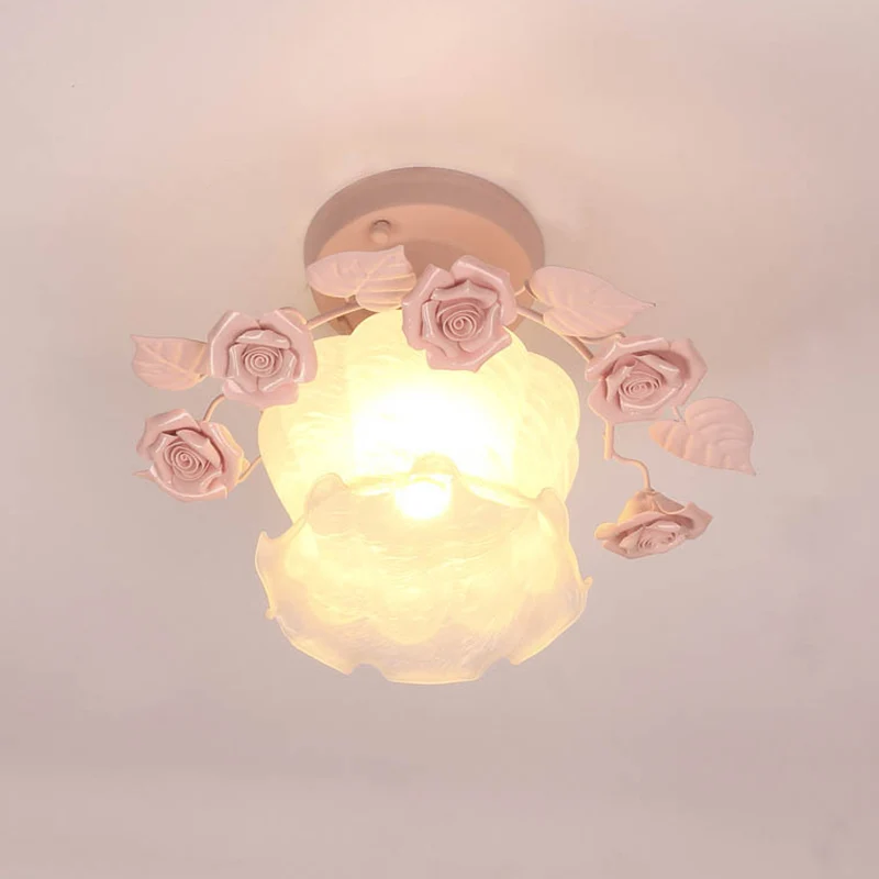 Ruche mat wit glas semi-inbouwlamp pastorale stijl 1-lichts eetkamer plafondverlichting roze/wit/blauw Clearhalo