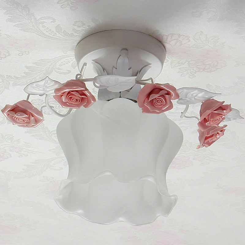 Ruche mat wit glas semi-inbouwlamp pastorale stijl 1-lichts eetkamer plafondverlichting roze/wit/blauw Clearhalo