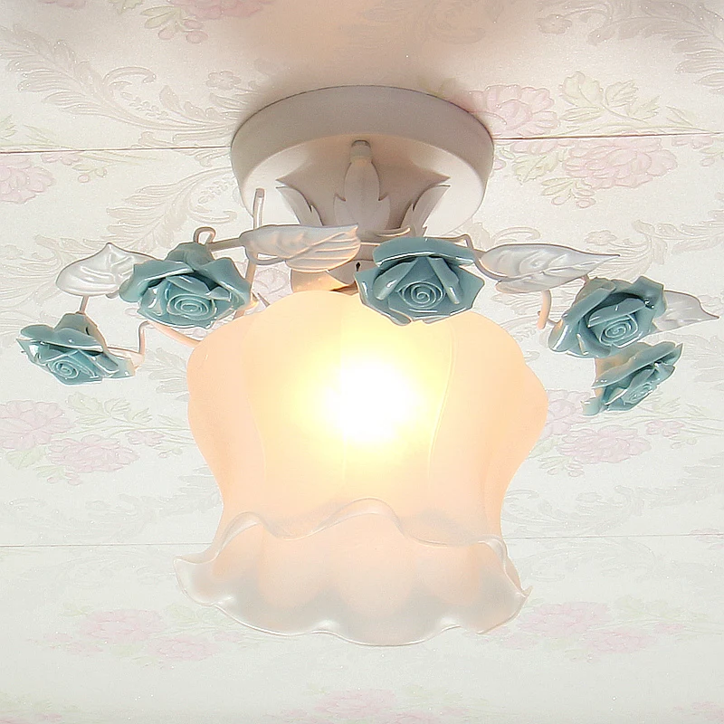 Ruche mat wit glas semi-inbouwlamp pastorale stijl 1-lichts eetkamer plafondverlichting roze/wit/blauw Clearhalo