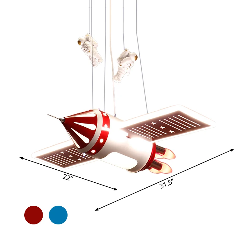 Ruimteschip kroonluchter lichtpunt cartoon metaal 4 lampen rood/blauw hangende hanglamp voor kinderkamer Clearhalo