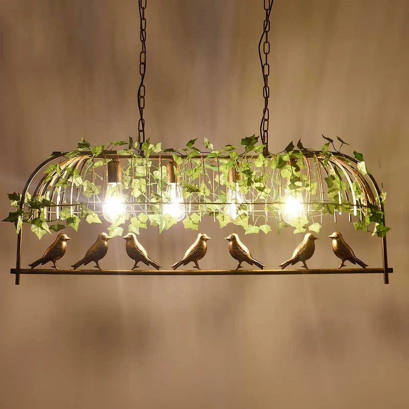 Rustieke Birdcage Island-lamp, metalen plafondhanglamp met kunstmatige klimop voor restaurant Clearhalo