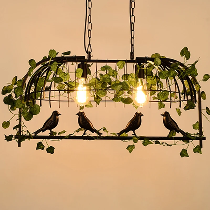 Rustieke Birdcage Island-lamp, metalen plafondhanglamp met kunstmatige klimop voor restaurant Clearhalo