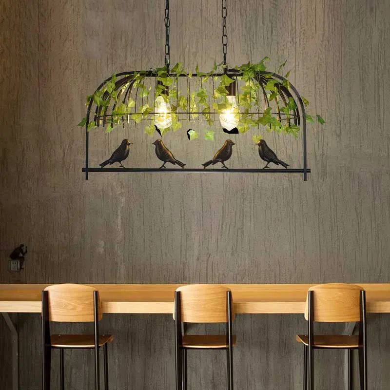 Rustieke Birdcage Island-lamp, metalen plafondhanglamp met kunstmatige klimop voor restaurant Clearhalo