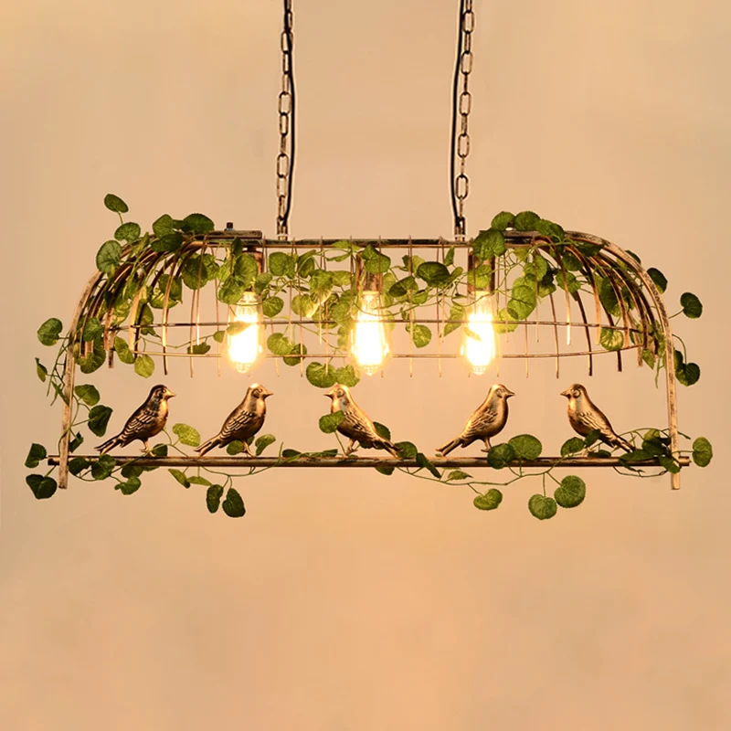 Rustieke Birdcage Island-lamp, metalen plafondhanglamp met kunstmatige klimop voor restaurant Clearhalo