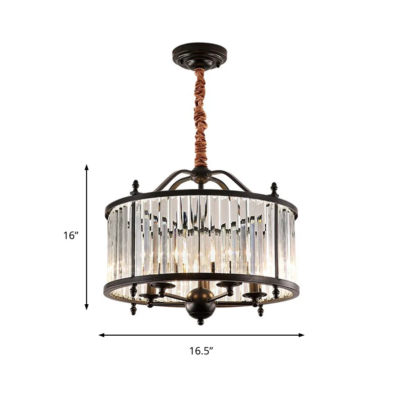 Rustieke cilinder kristallen prisma kroonluchter licht 3/5 lampen hangende plafondlamp voor eetkamer zwart Clearhalo
