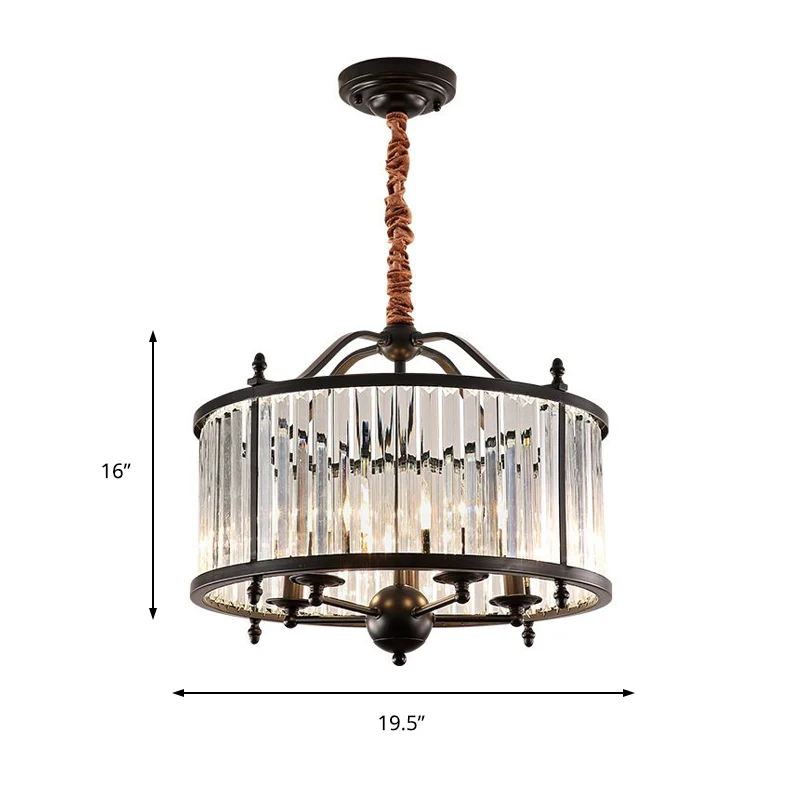 Rustieke cilinder kristallen prisma kroonluchter licht 3/5 lampen hangende plafondlamp voor eetkamer zwart Clearhalo