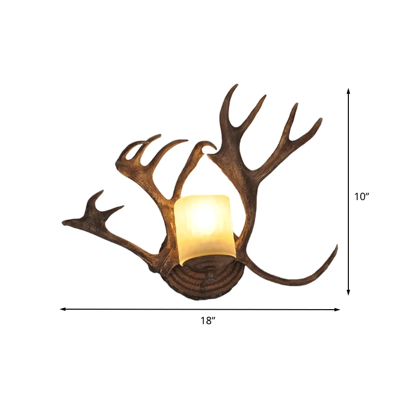 Rustieke Drum Sconce Lamp 1 Lamp Hars en Matglas Wandlamp Hout voor Badkamer met Gewei Deco Clearhalo