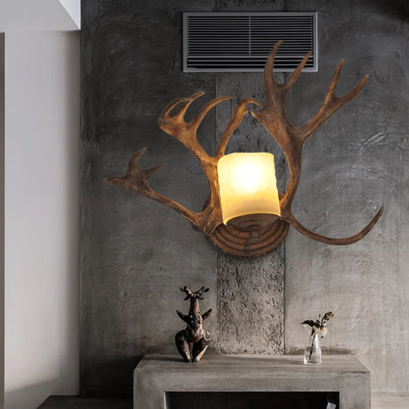 Rustieke Drum Sconce Lamp 1 Lamp Hars en Matglas Wandlamp Hout voor Badkamer met Gewei Deco Clearhalo