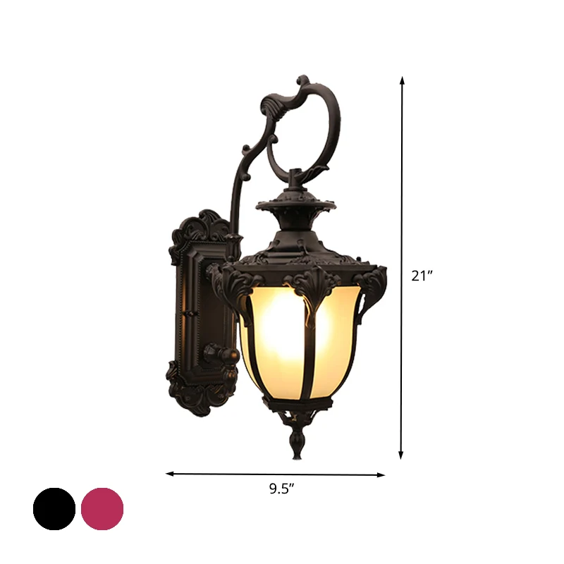 Rustieke eikelvormige wandmontage verlichting 1 kop matglazen wandlamp schans zwart/rood voor binnenplaats Clearhalo