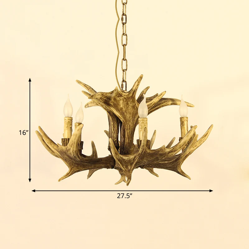 Rustieke faux gewei plafondkroonluchter 5 koppen hars hangende hanglamp bruin voor woonkamer Clearhalo