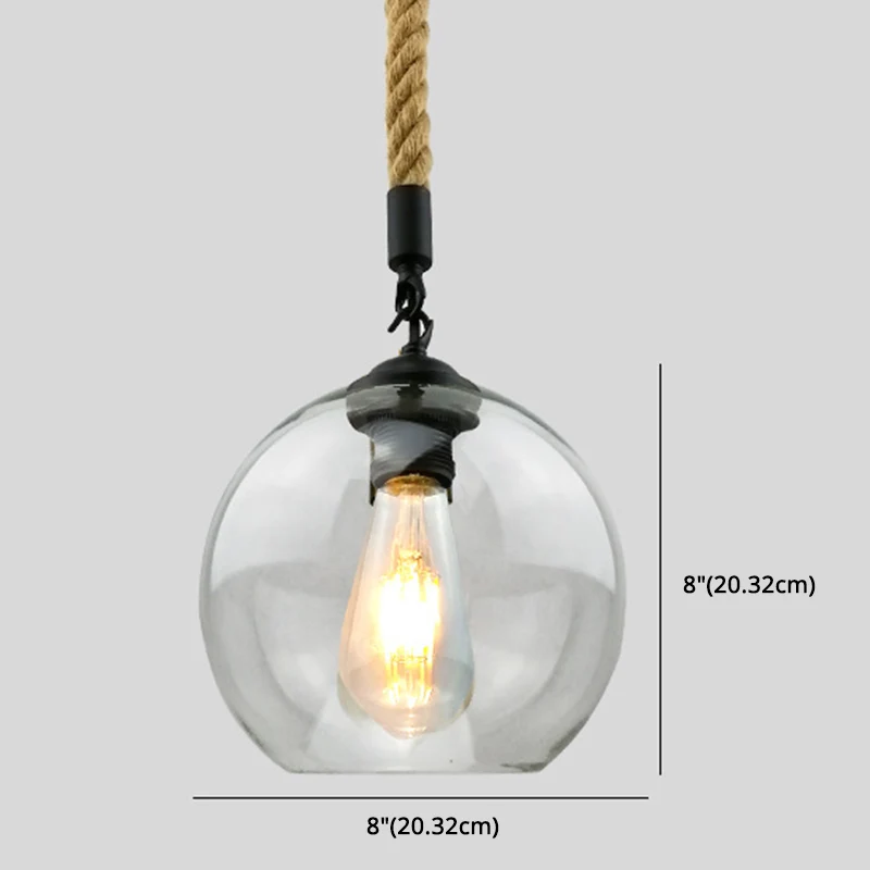 Rustieke Globe Glazen Kap Hanglamp Vintage Industriële Henneptouw Hanglamp voor Foyer Keuken Restaurant Clearhalo