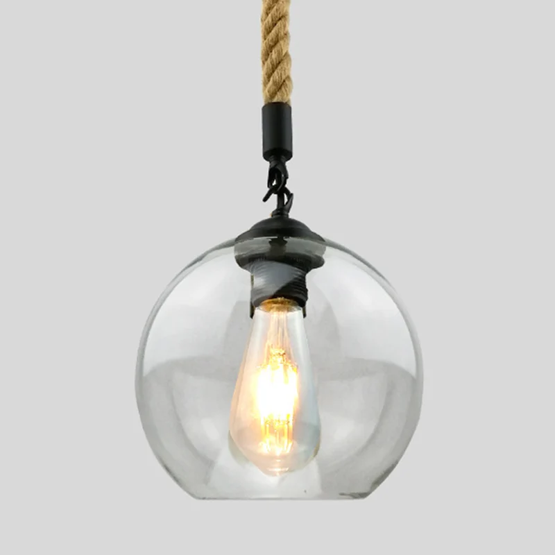 Rustieke Globe Glazen Kap Hanglamp Vintage Industriële Henneptouw Hanglamp voor Foyer Keuken Restaurant Clearhalo