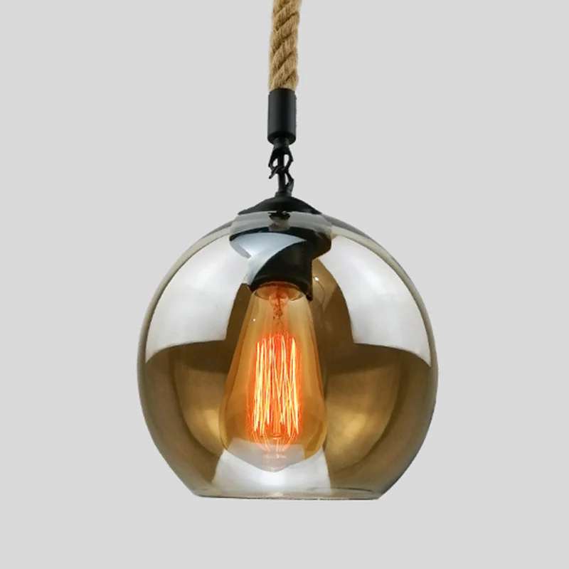 Rustieke Globe Glazen Kap Hanglamp Vintage Industriële Henneptouw Hanglamp voor Foyer Keuken Restaurant Clearhalo