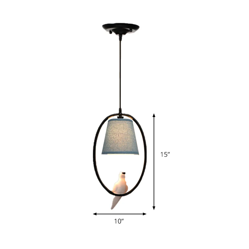 Rustieke hanglamp met taps toelopende schaduw en 1 kop stoffen hanglamp blauw voor café Clearhalo