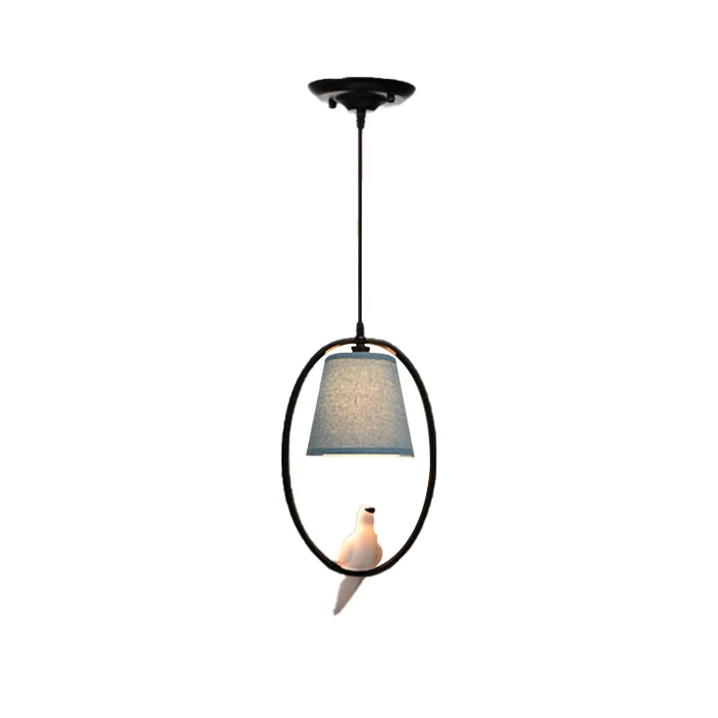 Rustieke hanglamp met taps toelopende schaduw en 1 kop stoffen hanglamp blauw voor café Clearhalo