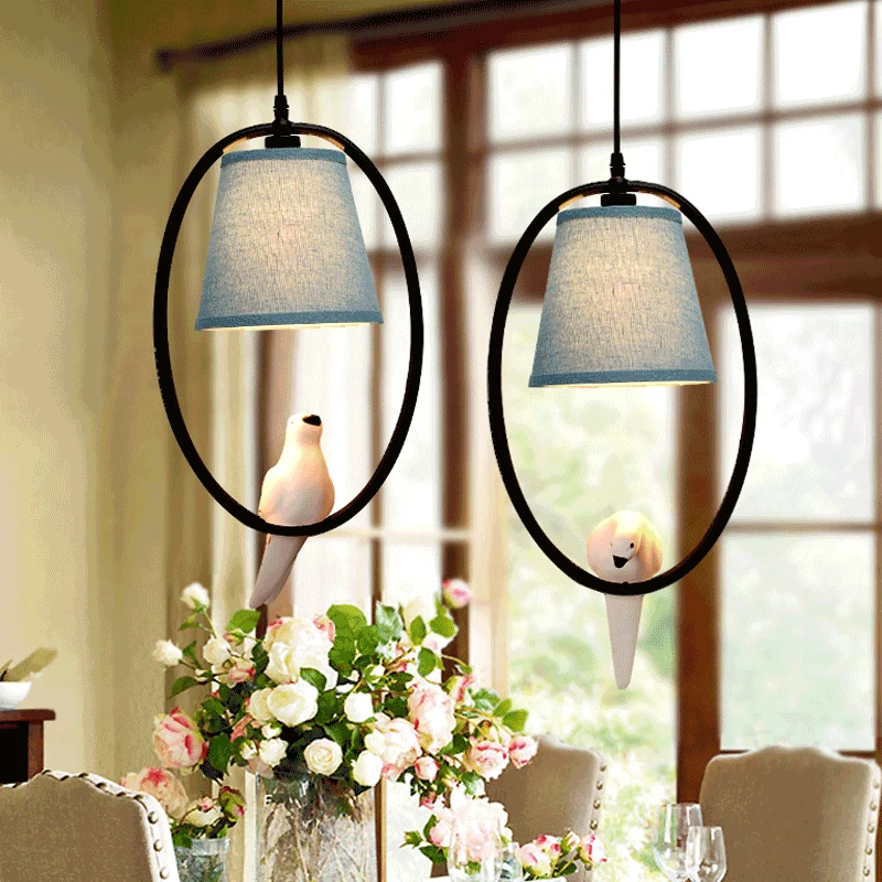 Rustieke hanglamp met taps toelopende schaduw en 1 kop stoffen hanglamp blauw voor café Clearhalo