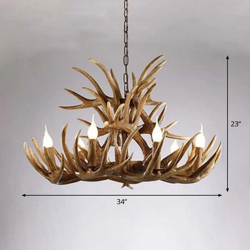 Rustieke hertenhoorn ophangverlichting hars kroonluchter lichtarmatuur voor woonkamer Clearhalo