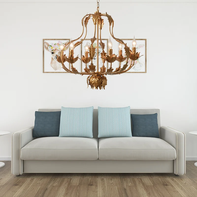 Rustieke kalebas hangende kroonluchter metaal 6 lampen hanglamp messing voor eetkamer Clearhalo