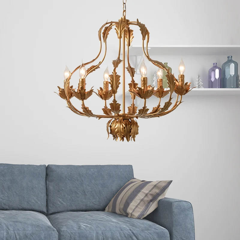 Rustieke kalebas hangende kroonluchter metaal 6 lampen hanglamp messing voor eetkamer Clearhalo