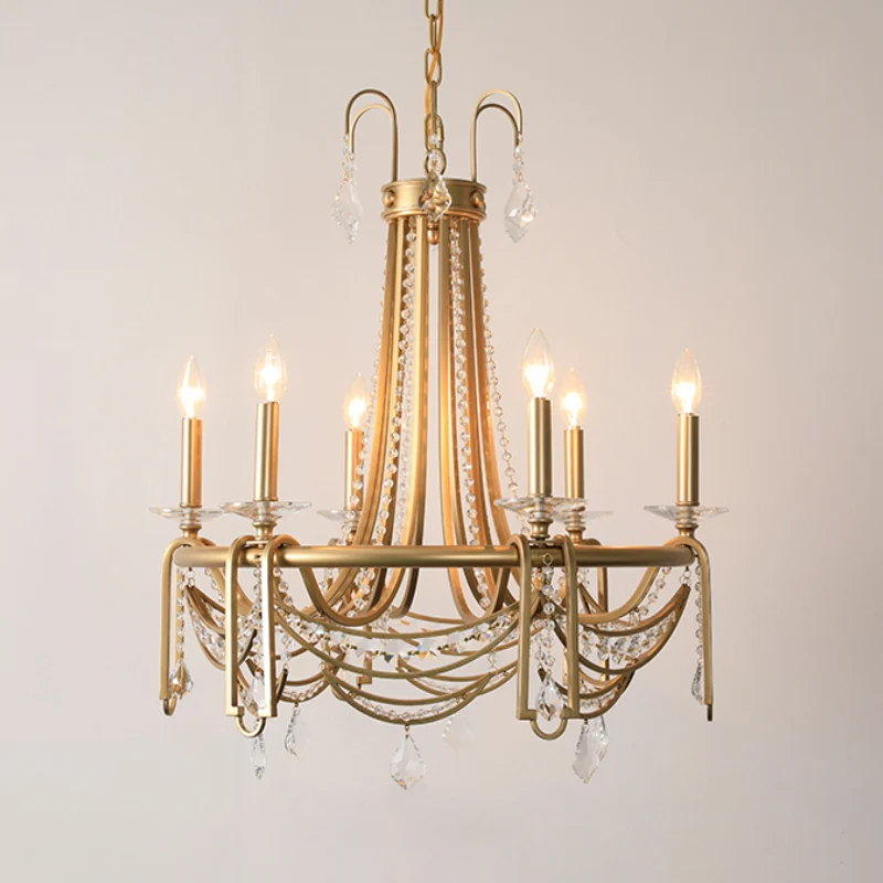Rustieke kandelaar kroonluchter licht 6-lichts kristallen hangende hanger goud voor woonkamer Clearhalo