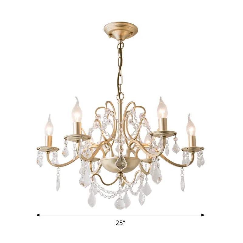 Rustieke kroonluchter met gebogen arm, 6/8 licht, kristallen hanglamp goud voor slaapkamer Clearhalo
