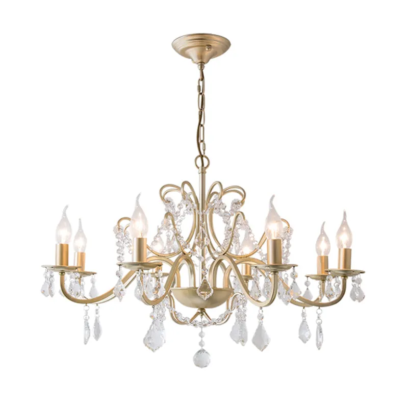 Rustieke kroonluchter met gebogen arm, 6/8 licht, kristallen hanglamp goud voor slaapkamer Clearhalo