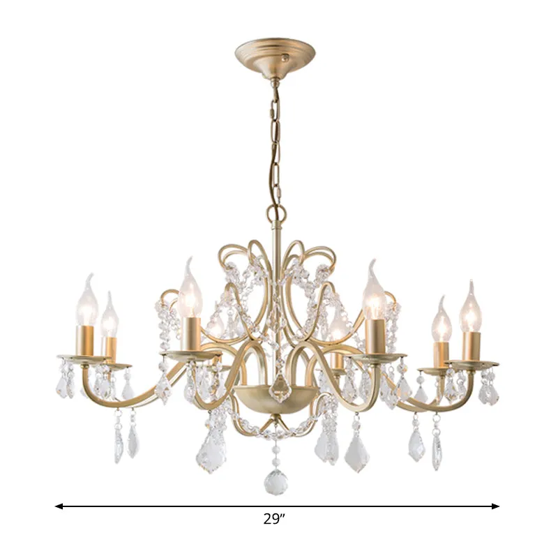 Rustieke kroonluchter met gebogen arm, 6/8 licht, kristallen hanglamp goud voor slaapkamer Clearhalo