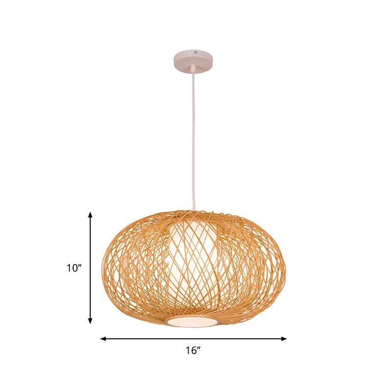 Rustieke Lantaarn Hanglamp Bamboe 1 Lamp Plafond Hanglamp Hout voor Theehuis Clearhalo