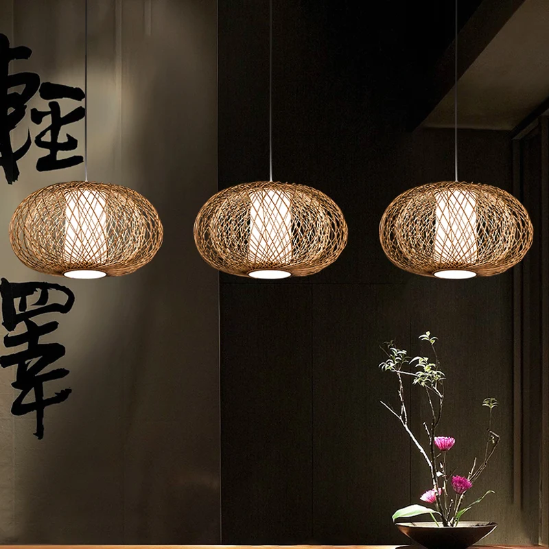 Rustieke Lantaarn Hanglamp Bamboe 1 Lamp Plafond Hanglamp Hout voor Theehuis Clearhalo
