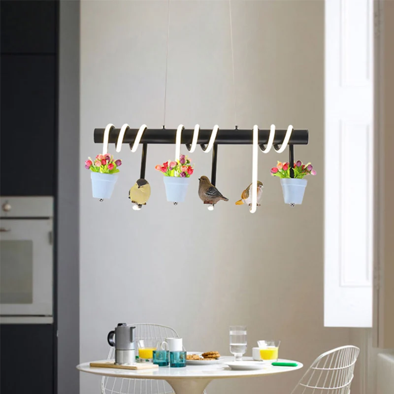 Rustieke LED-eilandverlichting met metalen plafondhanglamp met bloem en vogel Clearhalo