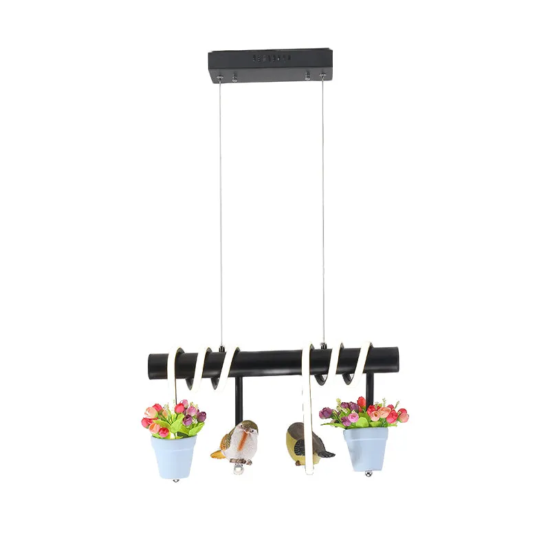 Rustieke LED-eilandverlichting met metalen plafondhanglamp met bloem en vogel Clearhalo