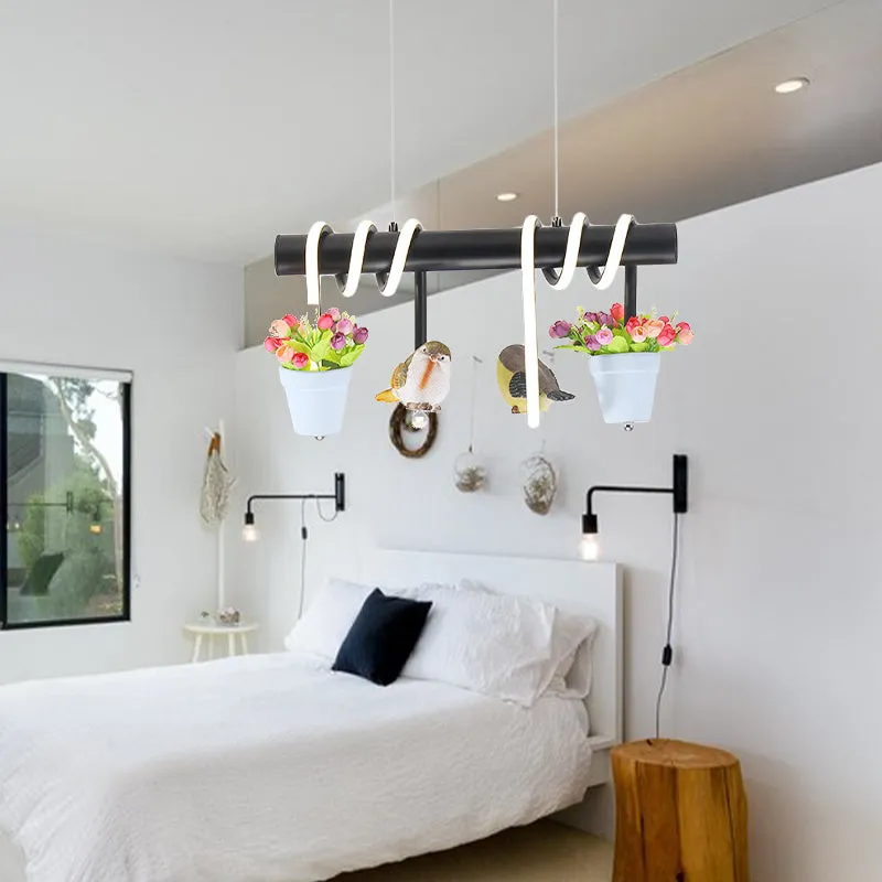 Rustieke LED-eilandverlichting met metalen plafondhanglamp met bloem en vogel Clearhalo